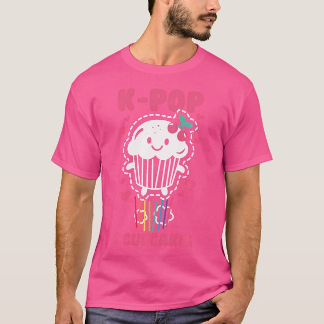 Camiseta K-Pop Fofo Kawaii K-Pop E Cupcakes Arco-íris (Frente)