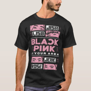 Camiseta K pop Pop Coreano Moda Preta Cor-de-rosa Coreia K