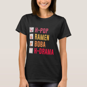 Camiseta K-Pop Ramen Boba K-Drama Música Coreana Coração