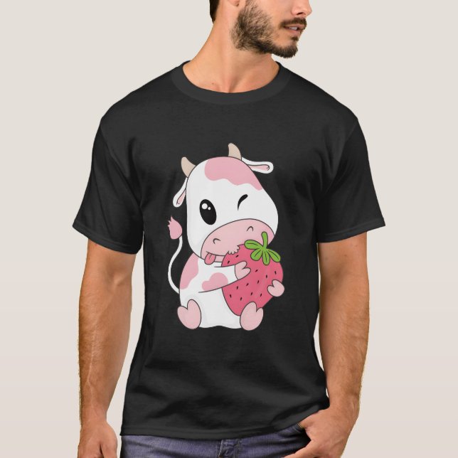 Camiseta K Strawberry Cow Print Kawaii Animal (Frente)