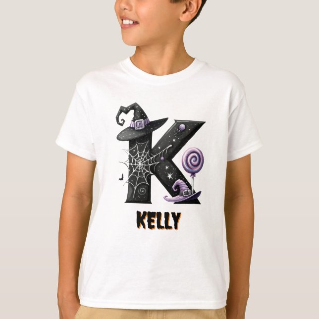 Camiseta K Truque Inicial ou Tratar o Dia das Bruxas Bonita (Frente)