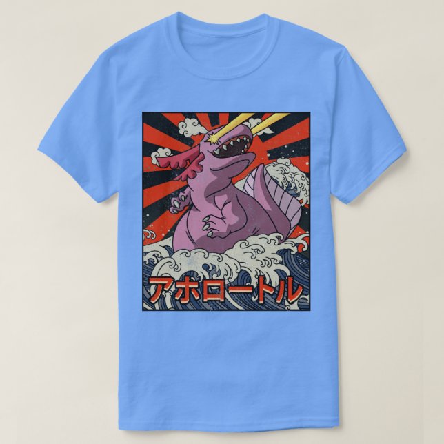 Camiseta Kaiju Axolotl Excelente Wave Off Kanagawa Japonês  (Frente do Design)