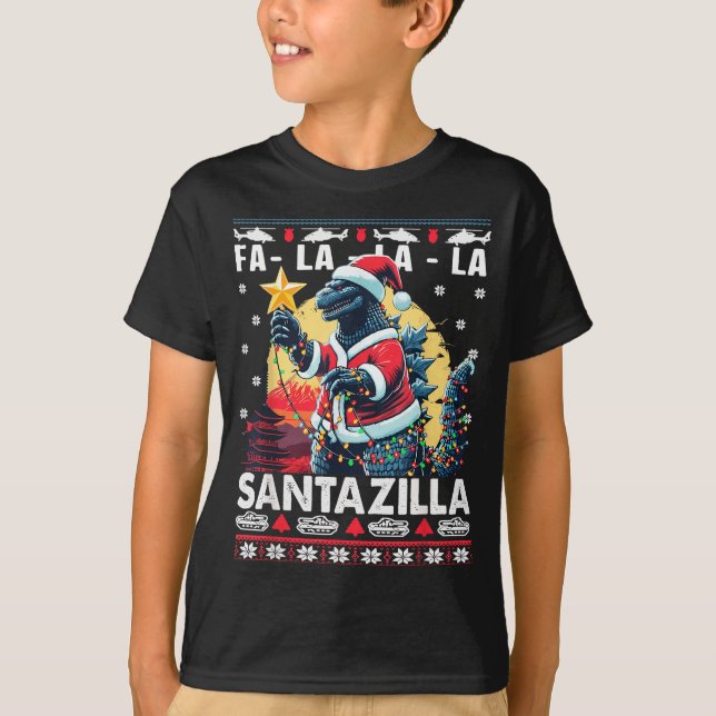 Camiseta Kaiju Christmas Santazilla Japanese Monster Dinosa (Frente)
