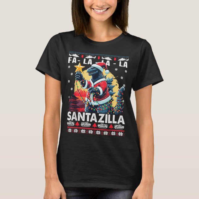 Camiseta Kaiju Christmas Santazilla Japanese Monster Dinosa (Frente)