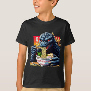 Camiseta Kaiju Engraçado Comendo Ramen Amante de Monstros J
