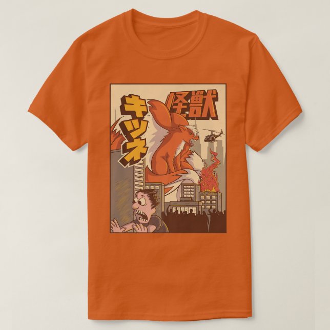 Camiseta Kaiju Kitsune Nove Adaptou-Se Ao Monstro Japonês (Frente do Design)