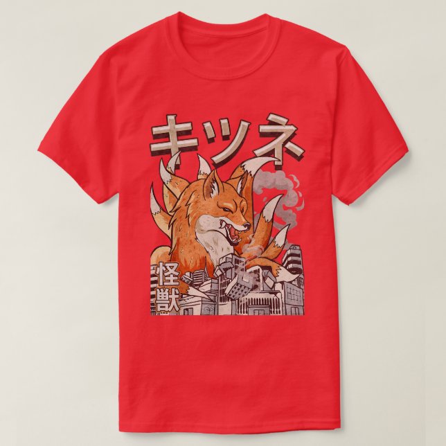 Camiseta Kaiju Kitsune Nove Adaptou-Se Ao Monstro Japonês (Frente do Design)