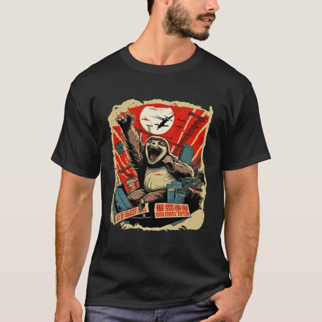 Camiseta Kaiju Sloth Monster Creature Attack Japan City (Frente)