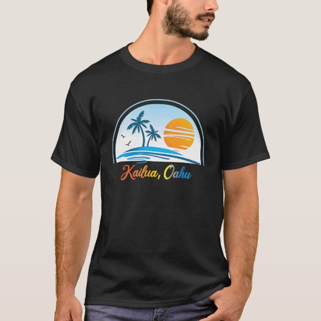 Camiseta Kailua, Oahu HI Hawaii Souvenir Palm Tree Surfer G (Frente)