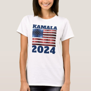 Camiseta KAMALA 2024 EUA flag blue red faux sparkles text
