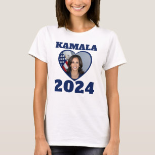 Camiseta KAMALA 2024 foto coração azul democrata texto