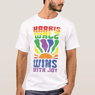 Camiseta Kamala ganha com alegria Retro Boho Harris Walz LG