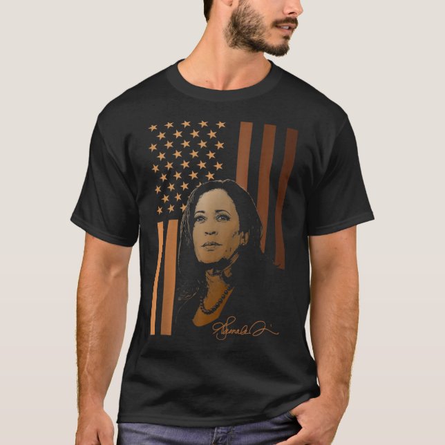Camiseta Kamala Harris 2024 American Flag Senhora President (Frente)