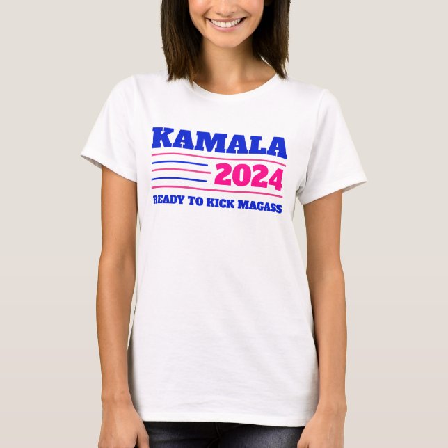 Camiseta Kamala Harris 2024 rosa e azul (Frente)