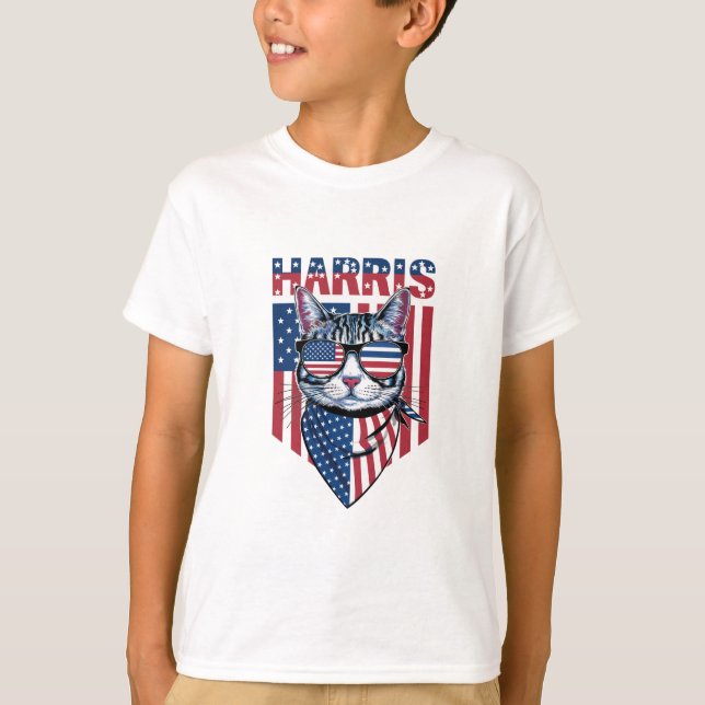 Camiseta Kamala Harris para o Presidente 2024 Gato Engraçad (Frente)