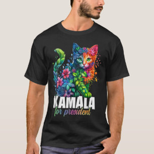 Camiseta Kamala Harris Para O Presidente Cute Cat Floral Fe