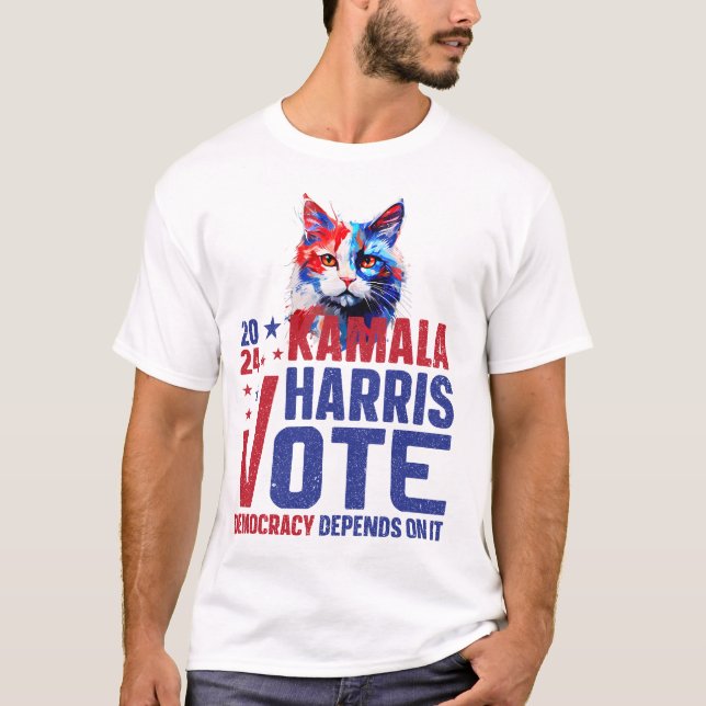 Camiseta Kamala Harris Patriotic Cat T-Shirt (Frente)