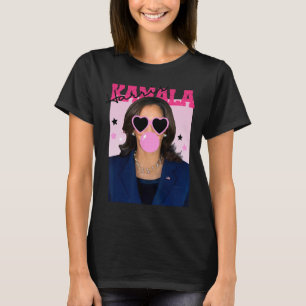 Camiseta Kamala Harris soprando bolhas de goma cor-de-rosa