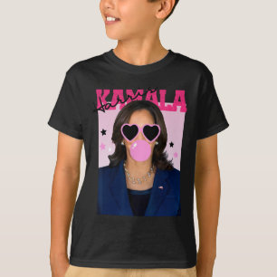 Camiseta Kamala Harris soprando bolhas de goma cor-de-rosa
