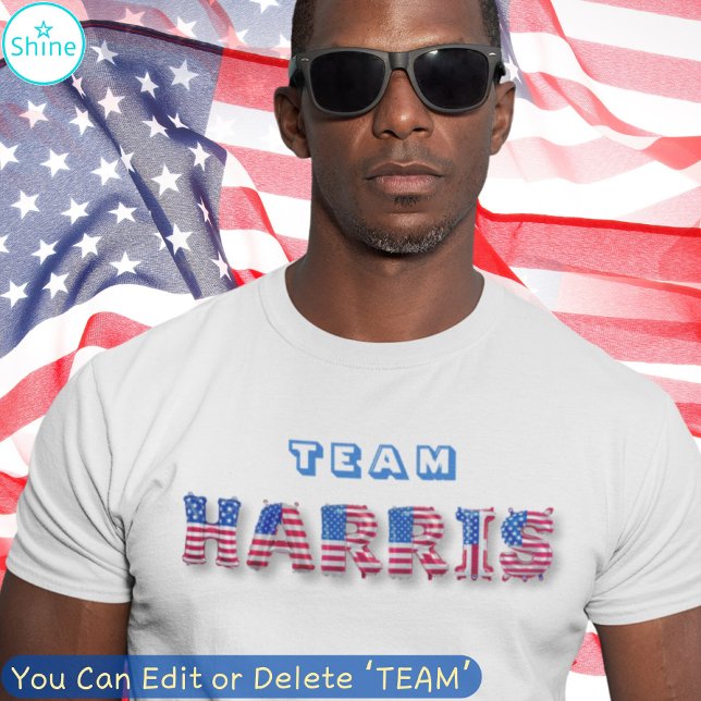 Camiseta Kamala Harris TEAM HARRIS EUA Flag Balloon Letters (Criador carregado)