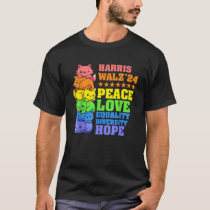 Camiseta Kamala Harris Tim Walz 2024 Peace Cat LGBT Harris