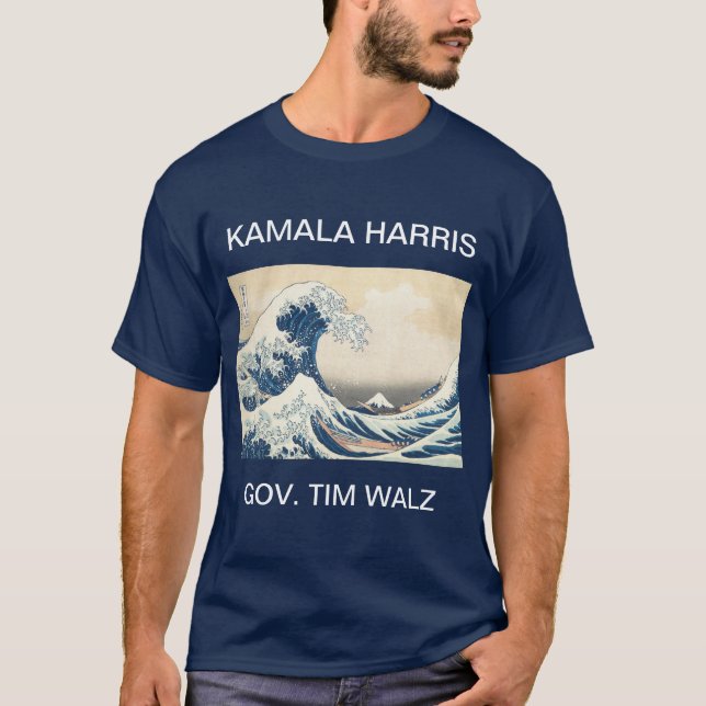 Camiseta KAMALA HARRIS TIM WALZ BLUE WAVE T-Shirt (Frente)