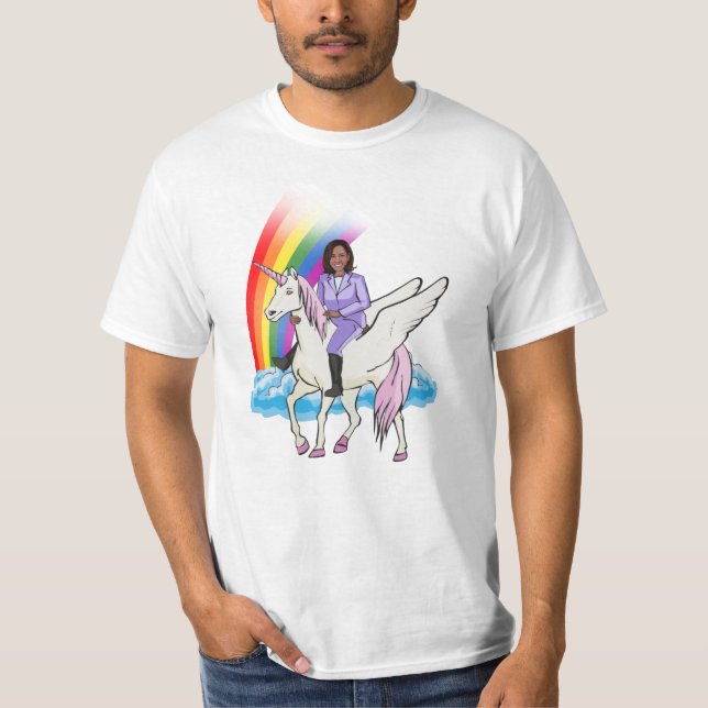 CAMISETA KAMALA HARRIS UNICORN E RAINBOW (Frente)