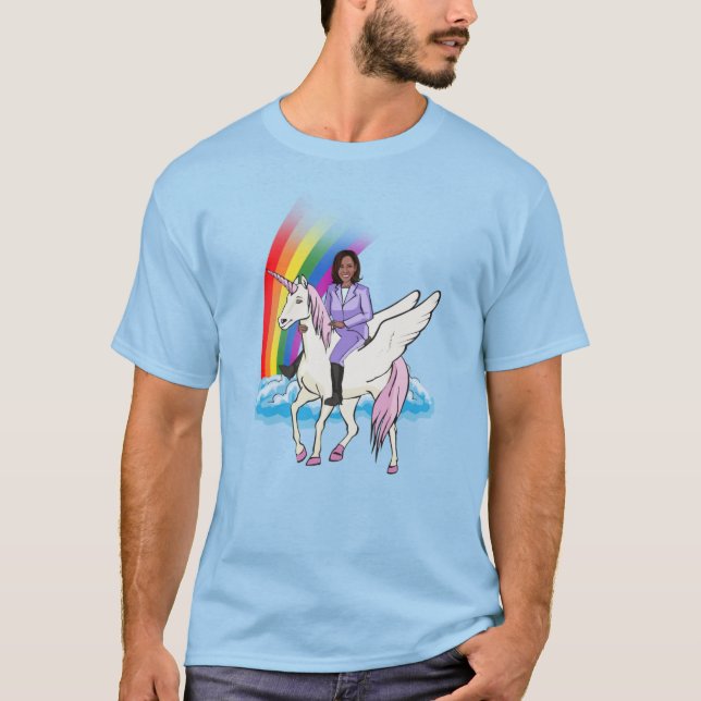 CAMISETA KAMALA HARRIS UNICORN E RAINBOW (Frente)