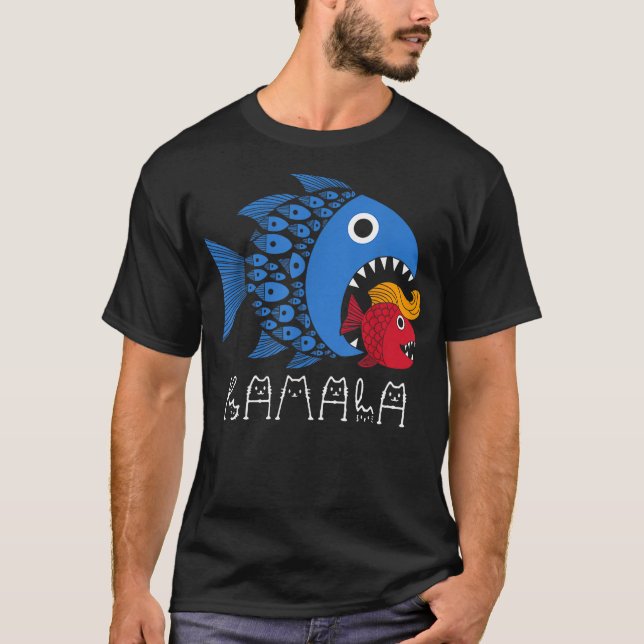 Camiseta Kamala Over Trump Blue Wave Big Fish Eats Small Fi (Frente)
