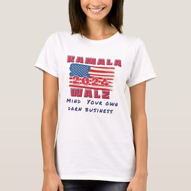 Camiseta Kamala pense na sua eleição para negócios darm 202 (Frente)