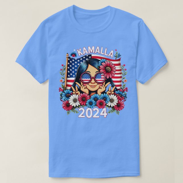 Camiseta Kamala Vintage Floral Feminina Primeira Mulher (Frente do Design)