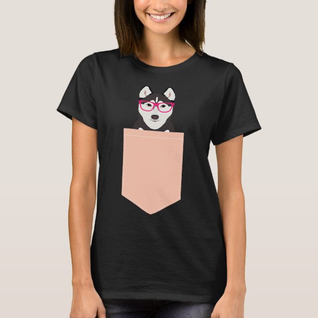 Camiseta Kamri Siberian Husky Com Óculos De Hipster Rosa Cu (Frente)