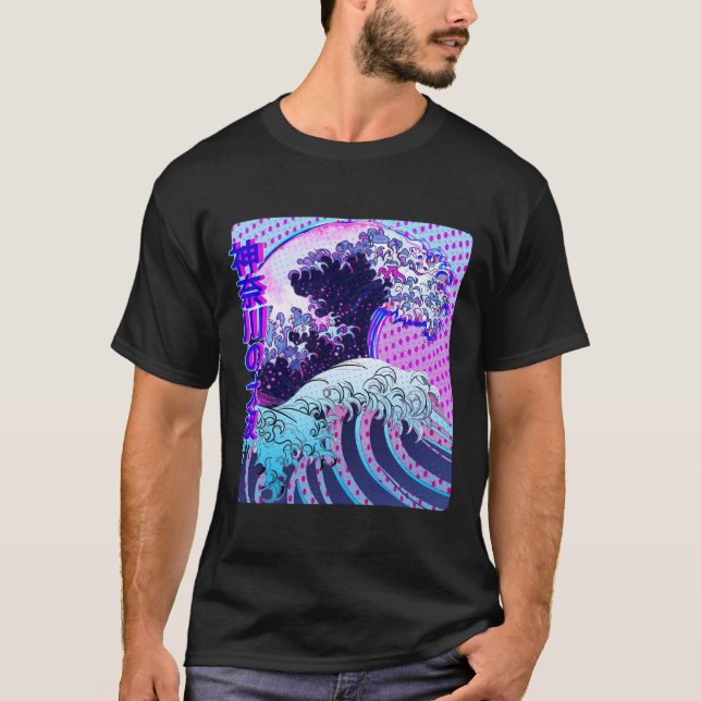 Camiseta Kanagawa, Excelente Japonês, Wave Glitt Aestético  (Frente)