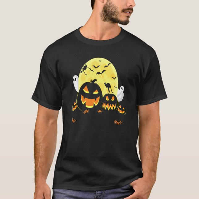 Camiseta Kangaroo No Assustador Pumpkin Halloween Cheia Boo (Frente)