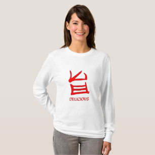 Camiseta Kanji Deliciosa Mulheres Vermelhas com manga longa