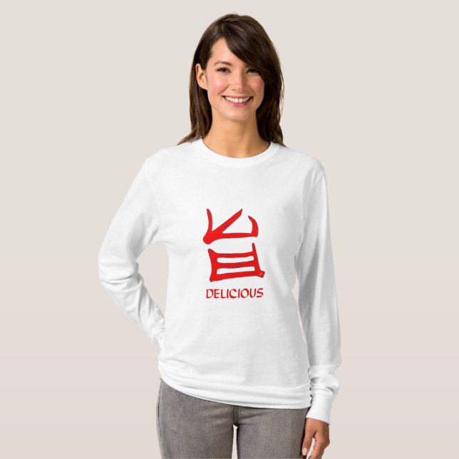 Camiseta Kanji Deliciosa Mulheres Vermelhas com manga longa (Frente Completa)
