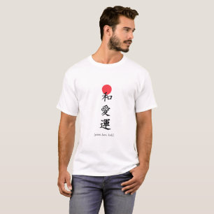 Camiseta kanji japonês [paz, amor, sorte] 