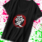 Redkanji amor símbolo t camisa masculina algodão 6xl amor japonês