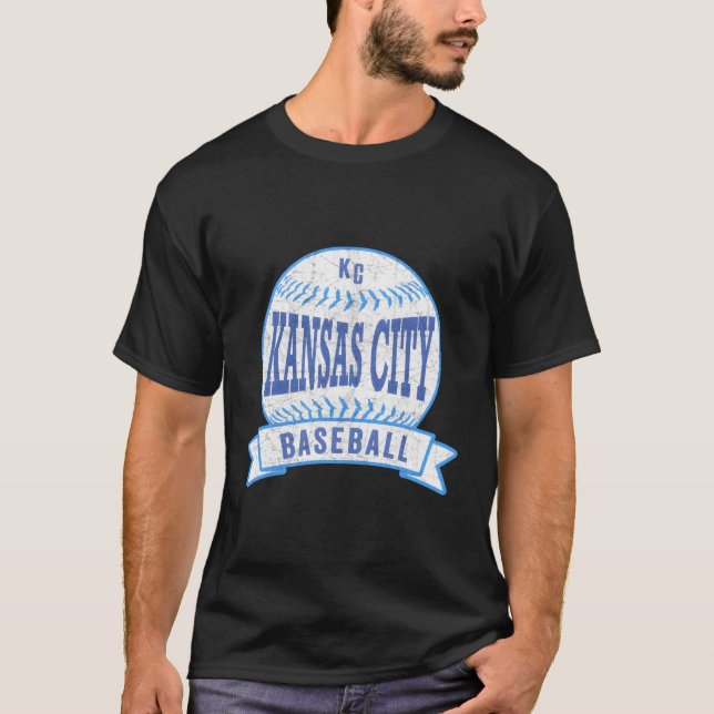 Camiseta Kansas City Kc Baseball Kc Blue Throback (Frente)