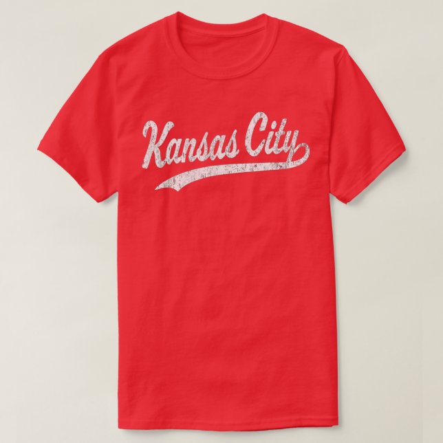 Camiseta Kansas City KC Vintage Baseball Script (Frente do Design)