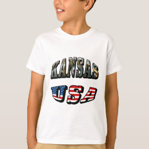 Camiseta Kansas Picture e USA Flag Font