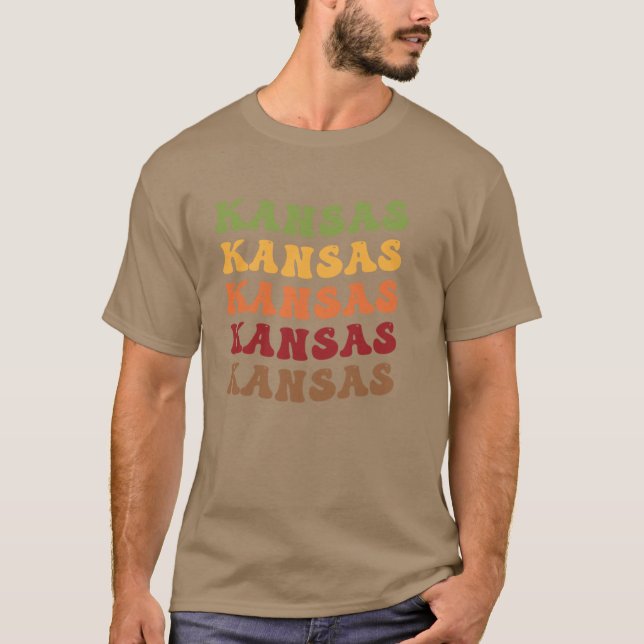 Camiseta Kansas Retro Vintage Wavy Text (Frente)