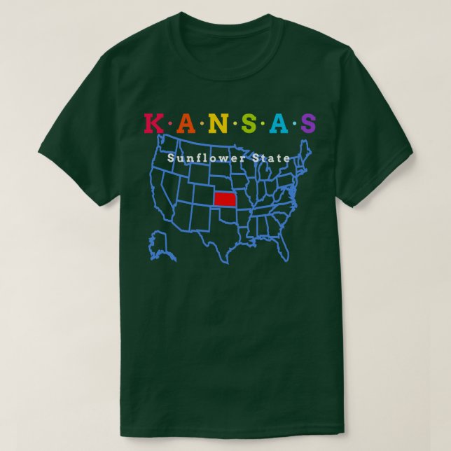 Camiseta Kansas USA Sunflower State With Map (Frente do Design)