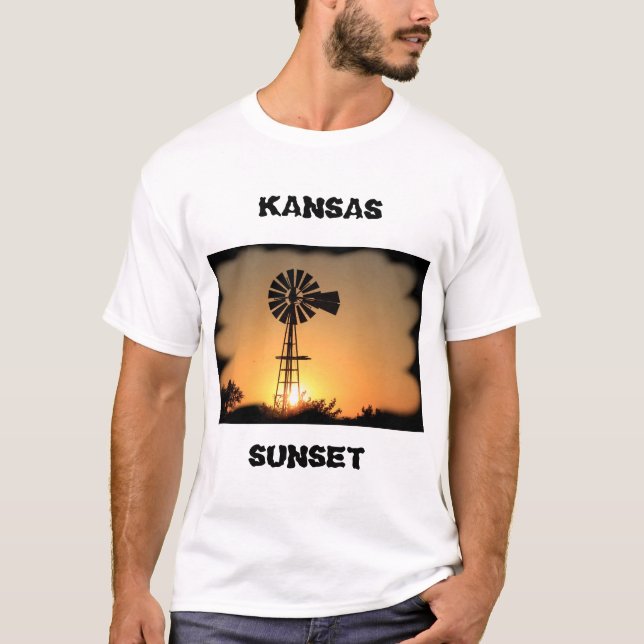 Camiseta Kansas Windmill Pôr do Sol (Frente)