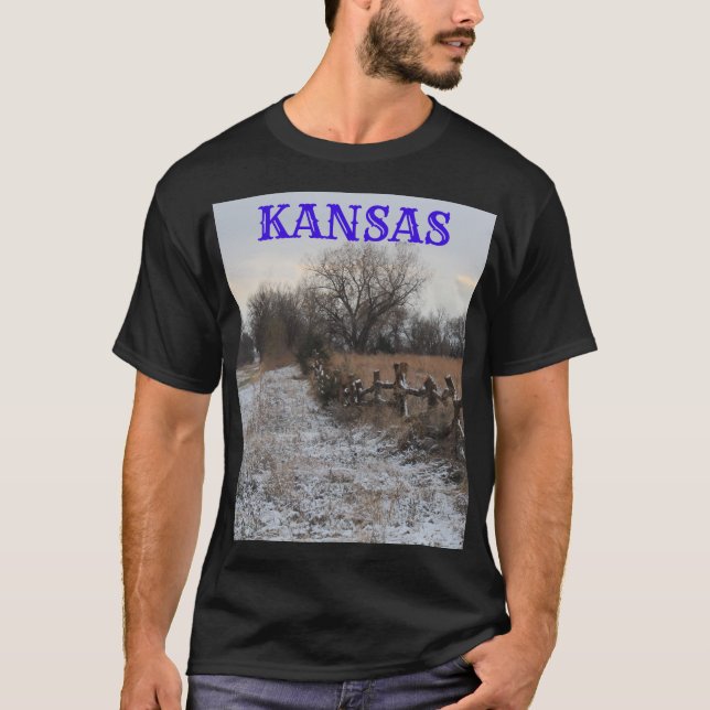 Camiseta Kansas Wooden Fence with Snow T-Shirt (Frente)