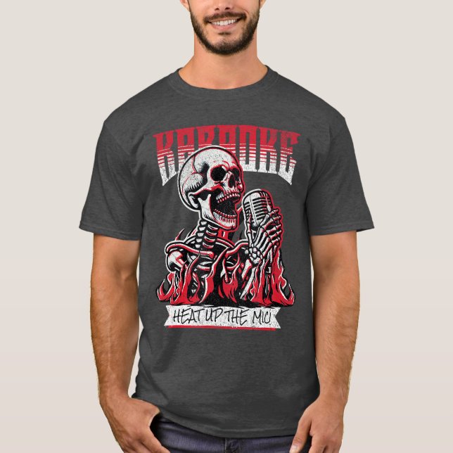 Camiseta Karaoke Punk Rock Aquece O Microfone Esqueleto (Frente)