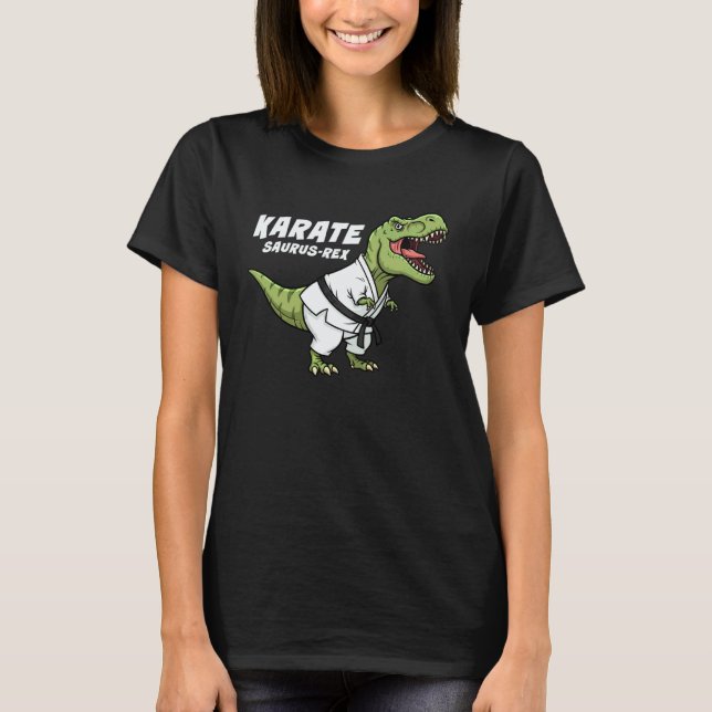 Camiseta Karate Clássico Saurus Rex T-Rex Dinossauro Engraç (Frente)