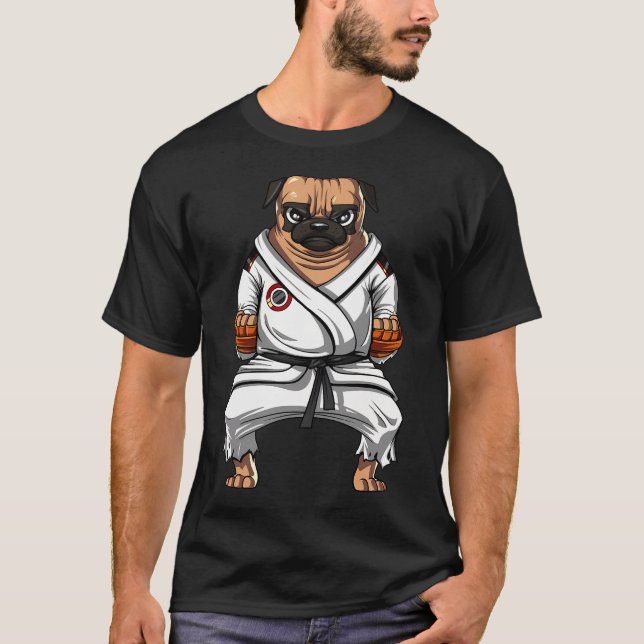 Camiseta Karate de Cachorro Pug (Frente)
