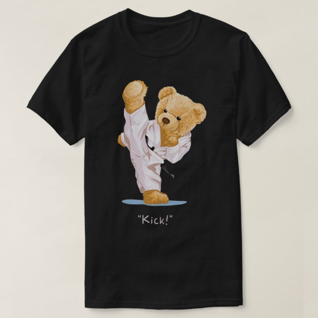 Camiseta Karate é para Crianças Urso de Teddy Kick Taekwond (Frente do Design)