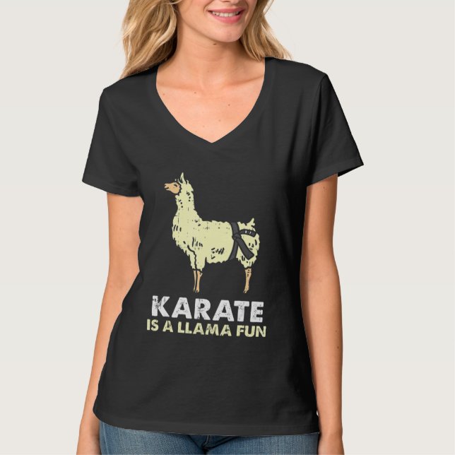 Camiseta Karate Llama Diversão Belt Negro Alpaca Artes Marc (Frente)